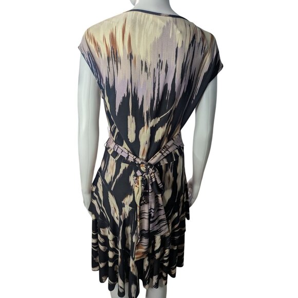 Donna Morgan Faux Wrap Dress Womens Sz 8 Abstract Print Ruffles Colorful Artsy - Picture 6 of 11